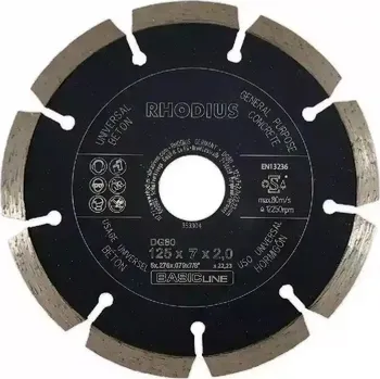 Řezný kotouč Rhodius 353304 | Diamantový řezný kotouč DG80 univerzální, beton 125 x 7,0 x 2,0 x 22,23 mm