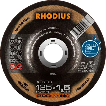 Řezný kotouč Rhodius 205704 | Řezný kotouč 125 x 1,5 x 22,23 mm, XTK38, vypouklý
