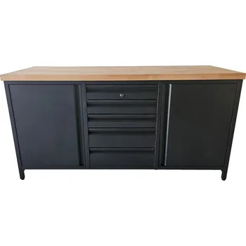 Dílenský stůl Pracovní dílenský stůl / skříňkový s 5 šuplíky / 173x63x87-92 cm se zámkem Pozinkovaný plech + OSB deska 22 mm Antracit