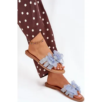 Dámské pantofle Boto Dámské Pantofle Na Plochém Podpatku S Tylovou Mašlí Džínové Tanira Boto bílá | hnědá | světle modrá 3381516