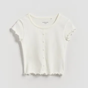 Dívčí oblečení Reserved - Tričko s knoflíky - krémová - 907EA-01X - 907EA-01X-134