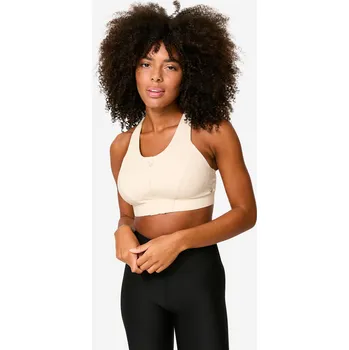 Podprsenka DECATHLON Dámská fitness podprsenka na zip střední zpevnění S BÉŽOVÁ