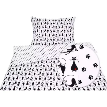 Povlečení Škodák Dětské bavlněné povlečení - kočky a tlapky 140 x 200, 70 x 90 cm zip