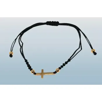 Náramek Černý provázkový náramek s křížkem z oceli