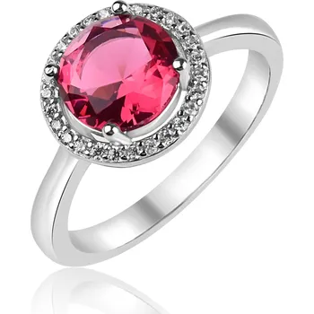 Prsten Stříbrný prsten s červeným kulatým zirkonem - Meucci SS372R Velikost: 52