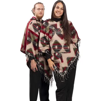 Dámské pončo Pončo se vzory PANKAJ zeleno-béžová I.