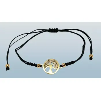 Náramek Černý náramek se symbolem stromu života – nastavitelný, ocel (zlatý)