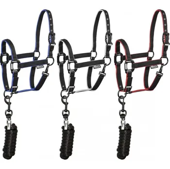 Stájová ohlávka EQUESTRO Black fittings Černá/červená COB