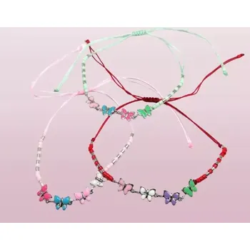 Náramek Dětský vícebarevný provázkový náramek s motýlky