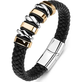 Náramek Daniel Dawson Pánský náramek Amadeo Gold, kůže, chirurgická ocel, různé velikosti NR-P173-01-PH0012C/22 Černá 22 cm