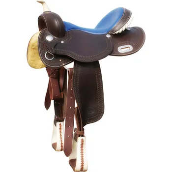 Jezdecké sedlo Westernové sedlo POOL'S Barrel Colored Rawhide 5020 Blue koňak 16" FULL QUARTER