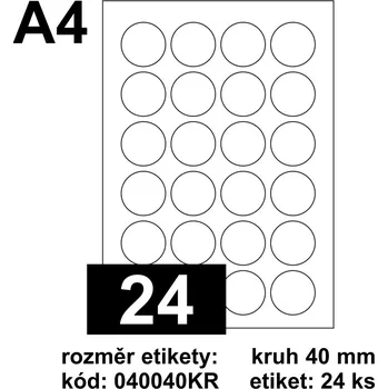 Samolepící etiketa Etikety Print Emy kruh 40mm bílé 24ks/A4