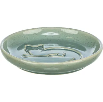 Miska pro psa TRIXIE Nízká keramická miska s vytlačeným obrysem kočky zelená 0,15 l/14,5 cm