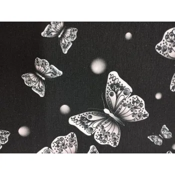 Bavlněná teplákovina šíře 180cm - Motýli na černé (50cm)