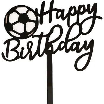 Zapichovací dekorace na dort Happy Birthday Fotbalový míč 11,5 cm Akrylová dekorace na dort pro fotbalové nadšence