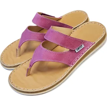 Dámská zdravotní obuv 4384 - 35 Dámské kožené zdravotní žabky ve vínové barvě s vyměkčenou stélkou a podporou klenby; doprodej 39