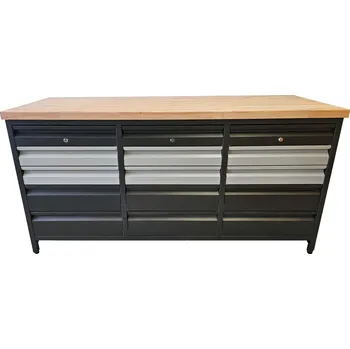 Dílenský stůl Pracovní dílenský stůl / 15 zásuvek / 173x63x87-92 cm se zámkem Pozinkovaný plech + OSB deska 22 mm Antracit + Šedá RAL9006