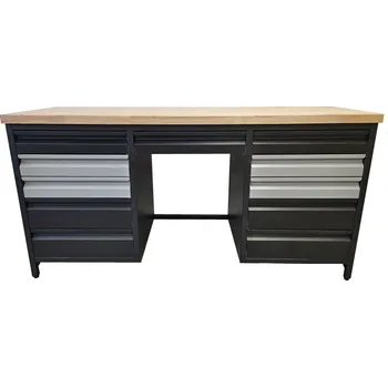 Dílenský stůl Pracovní dílenský stůl / 11 zásuvek / 173x63x87-92 cm Pozinkovaný plech + OSB deska 22 mm Antracit + Šedá RAL9006