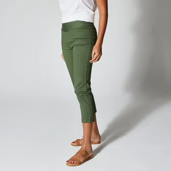 Dámské kalhoty Strečové 7/8 kalhoty s efektem plochého břicha khaki 48