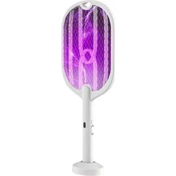 Plácačka na mouchu Elektrická plácačka proti komárům 3 v 1 3000V Lampa na hmyz Fialové světlo TYPE-C Dobíjecí ABS Energeticky úsporná síť Postavitelný stojan