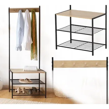 regál Volně stojící věšák na oblečení s háčky a policemi – 60 x 40 x 175 cm