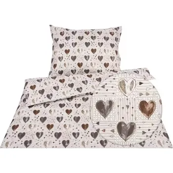 Povlečení Bavlněné povlečení - hnědá srdce 140x200+70x90