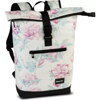 Městský batoh Dámský rolovací batoh Bench 64175 bílý se vzorem barevných květin 20 l – stylový a praktický batoh pro každodenní nošení