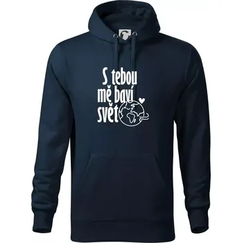 Pánská mikina S tebou mě baví svět - Mikina pánská Cape s kapucí - 5XL ( Námořní modrá (velmi tmavá - téměř černá) )