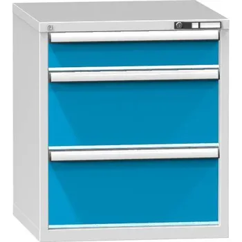 Dílenská skříňka KOMBI, v x š x h: 840 x 731 x 780 mm, 3 x zásuvka, barva šedá RAL7035/modrá RAL5012