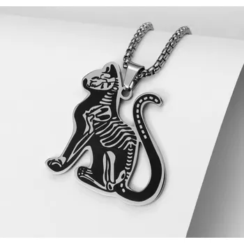 Náhrdelník Náhrdelník kočka kostra- z chirurgické oceli, kočka černá