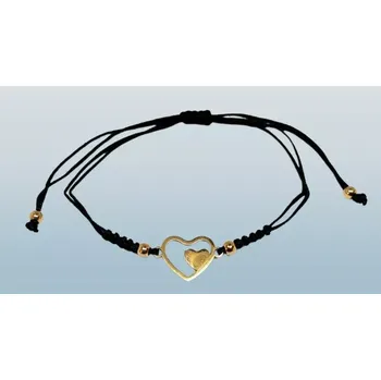Náramek Elegantní černý náramek se srdíčkem – hypoalergenní chirurgická ocel (ocel v barvě zlaté)