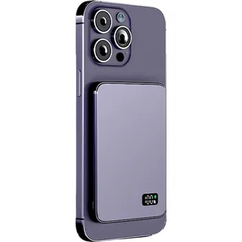 Powerbanka Magnetická powerbanka 10000 mAh s LED displejem Ultra tenká bezdrátová přenosná baterie MagSafe USB-C pro iPhone Samsung AirPods fialová