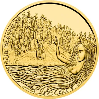 Zlatá půluncová medaile Pověsti českých hradů - Loket a slib krásné víle proof