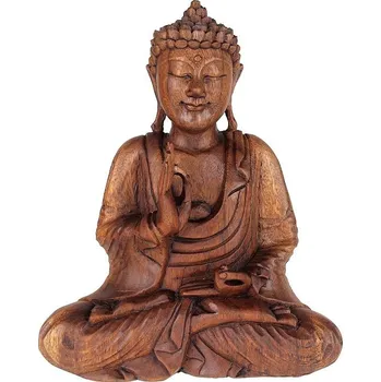 Soška Buddha dřevo 26 cm Vitarka tmavá