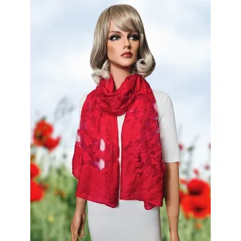 Šála Classic Scarf Dámská slavnostní červená krajkovaná šála s hedvábím, tón v tónu