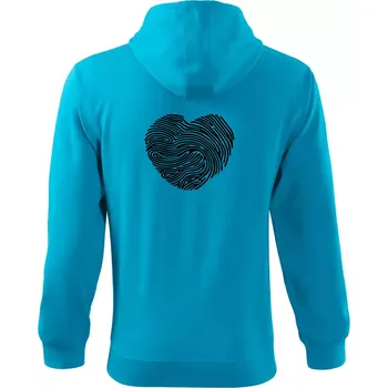 Pánská mikina Otisk prstu srdce - Mikina s kapucí na zip trendy zipper - S ( Světlý tyrkys )