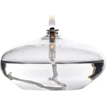 Svícen Ručně vyrobený skleněný svícen 10 cm Plochá olejová lampa s knotem Transparentní dekorace na stůl Vánoční skleněný doplněk do domácnosti