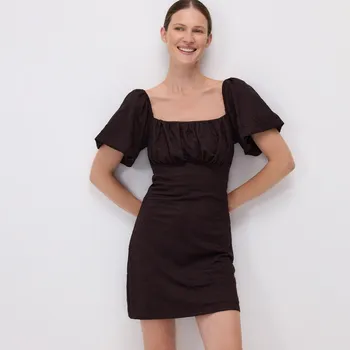 Dámské šaty Reserved - Mini šaty s výšivkou - tmavě hnědá - 919GA-89X - 919GA-89X-XL