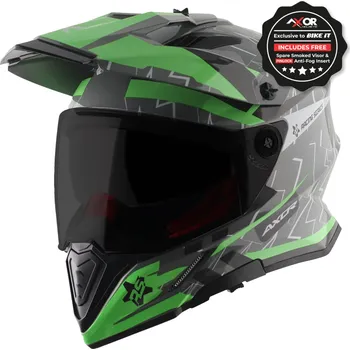 Helma na motorku Axor Helmet X-Cross přilba- Flash cool šedá lesk/zelená grafika - M AXR020