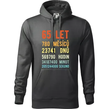 Pánská mikina Narozeniny 65 přepočet času - Mikina pánská Cape s kapucí - 5XL ( Tmavá břidlice (šedá se zeleným nádechem) )