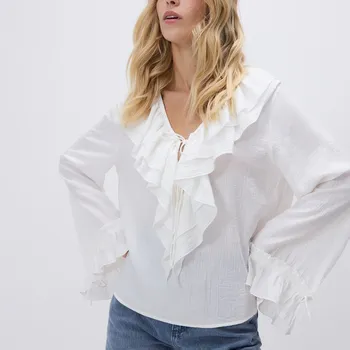 Dámské tričko Reserved - Volánová halenka - bílá - 423IM-00X - 423IM-00X-L