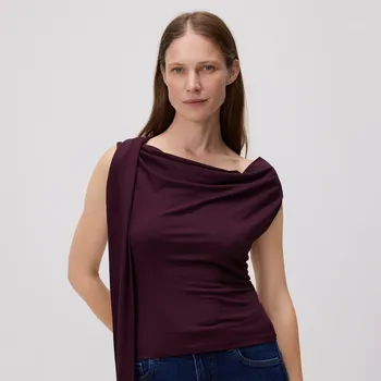 Dámské tričko Reserved - Drapovaný top z viskózy - tmavě fialová - 499GA-49X - 499GA-49X-XS