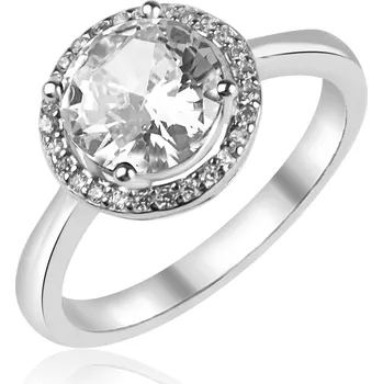 Prsten Stříbrný prsten s čirým kulatým zirkonem - Meucci SS372R Velikost: 54