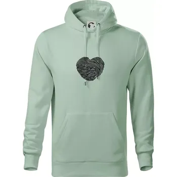 Pánská mikina Otisk prstu srdce - Mikina pánská Cape s kapucí - 3XL ( Sage )