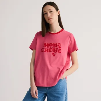 Dámské tričko Reserved - Bavlněné tričko s potiskem - fuchsiová - 859EH-43X - 859EH-43X-XL