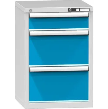 Dílenská skříňka KOMBI, v x š x h: 840 x 578 x 630 mm, 3 x zásuvka, barva šedá RAL7035/modrá RAL5012