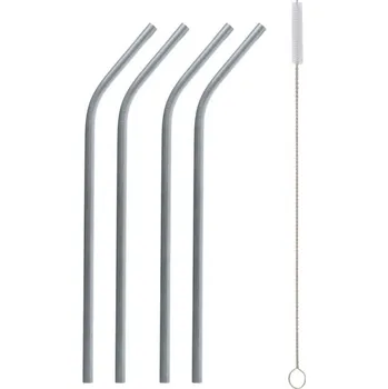 GoDan S.A. Brčka z nerezové oceli, stříbrná (4 x zahnuté brčko + čistící kartáček)