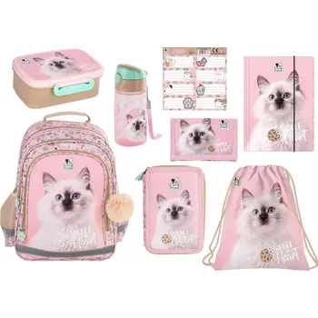 Školní batoh Derform Zvýhodněná školní sada s batohem Cleo a Frank kočka 8ks