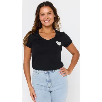 Tričko Rip Curl HEART V NECK TEE Black velikost M