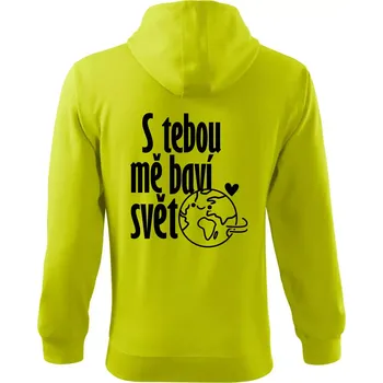 Pánská mikina S tebou mě baví svět - Mikina s kapucí na zip trendy zipper - M ( Limetková )